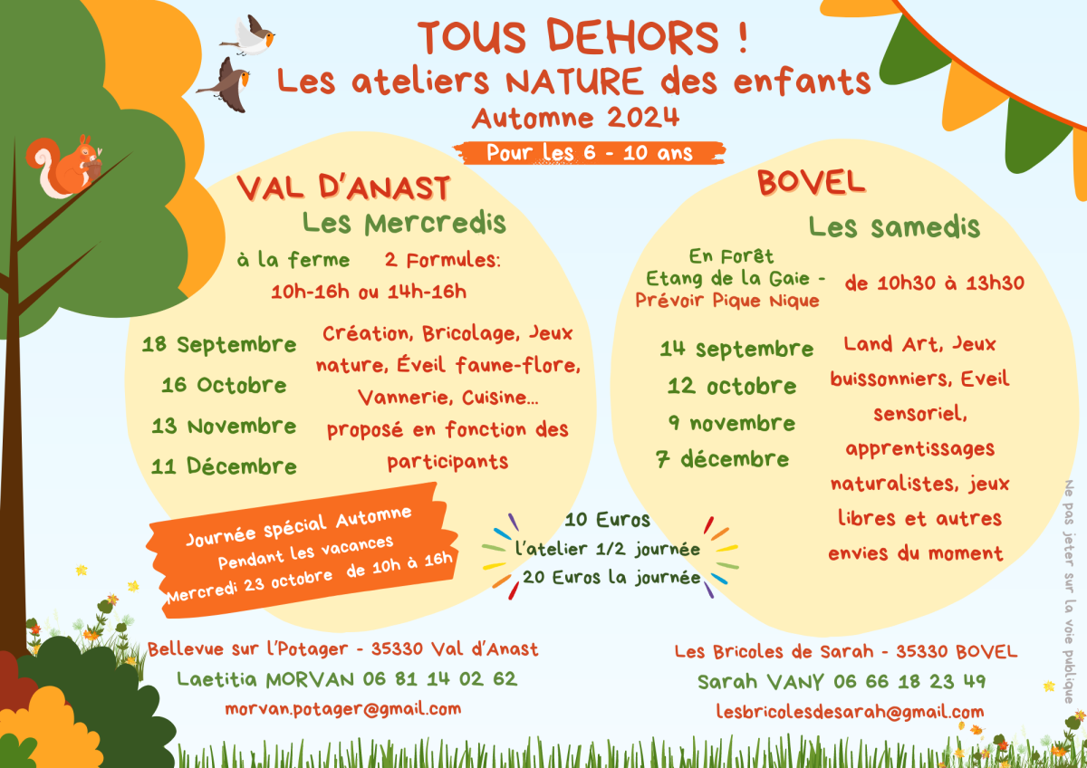 Dates des Ateliers Tous Dehors